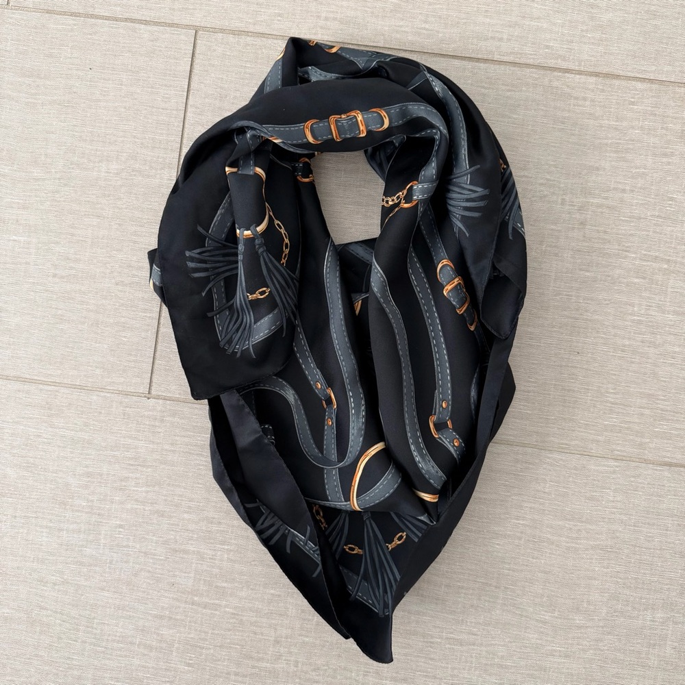 Elegant Black and Gold Patterned Scarf